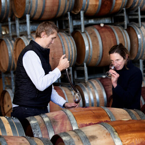 Elderton – Brock-Harrison-and-Julie-Ashmead-in-barrel-hall-square
