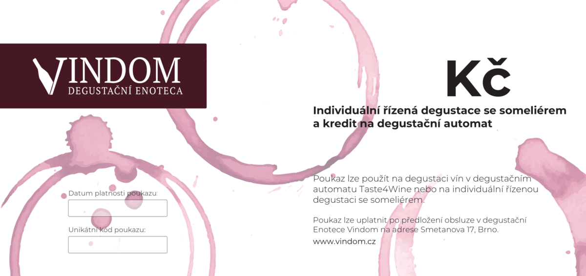 2 hodiny individuální řízená degustace moravských a zahraničních vín se someliérem a kredit na degustační automat